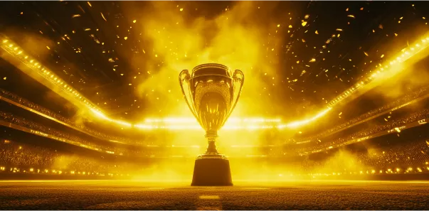 Кубок чемпионов в золотом свете стадиона